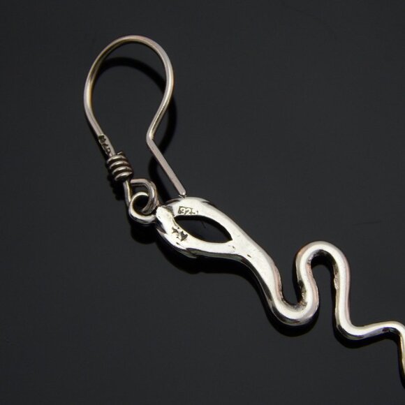 Natural Baltic Green Amber Dangle Snake Earrings in 925 Sterling Silver - Picture 3 of 4